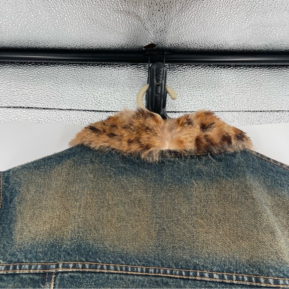 La Fiorentina Vintage Denim Jacket with Full Real Fur Inside - Natural - Picture 11 of 16